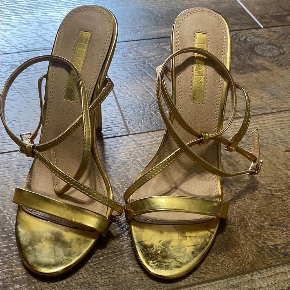 Liliana Gold Strappy Heels Women’s Size 6.5